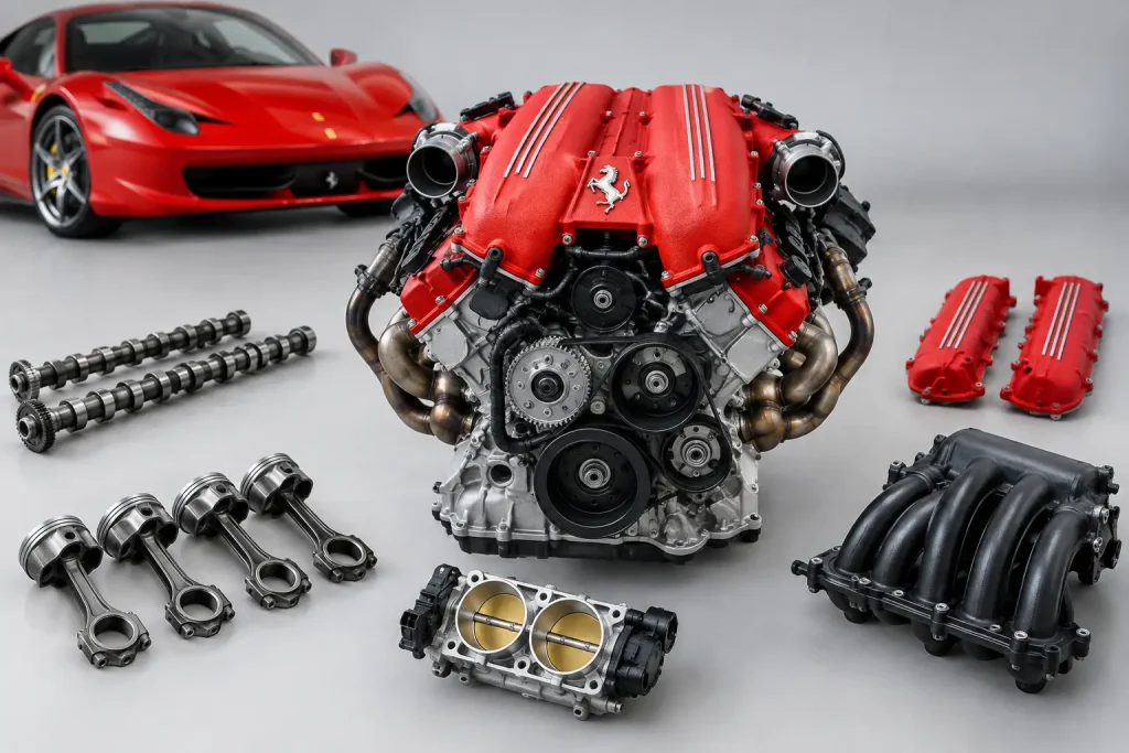 Ferrari 458 engine components en hun functie