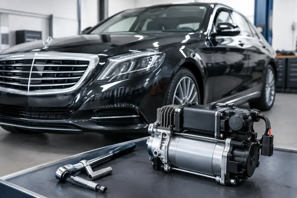 Mercedes W222 air suspension compressor vervangen?