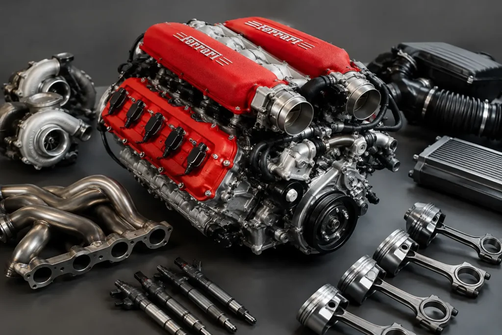 Ferrari 458 engine components uitgelegd